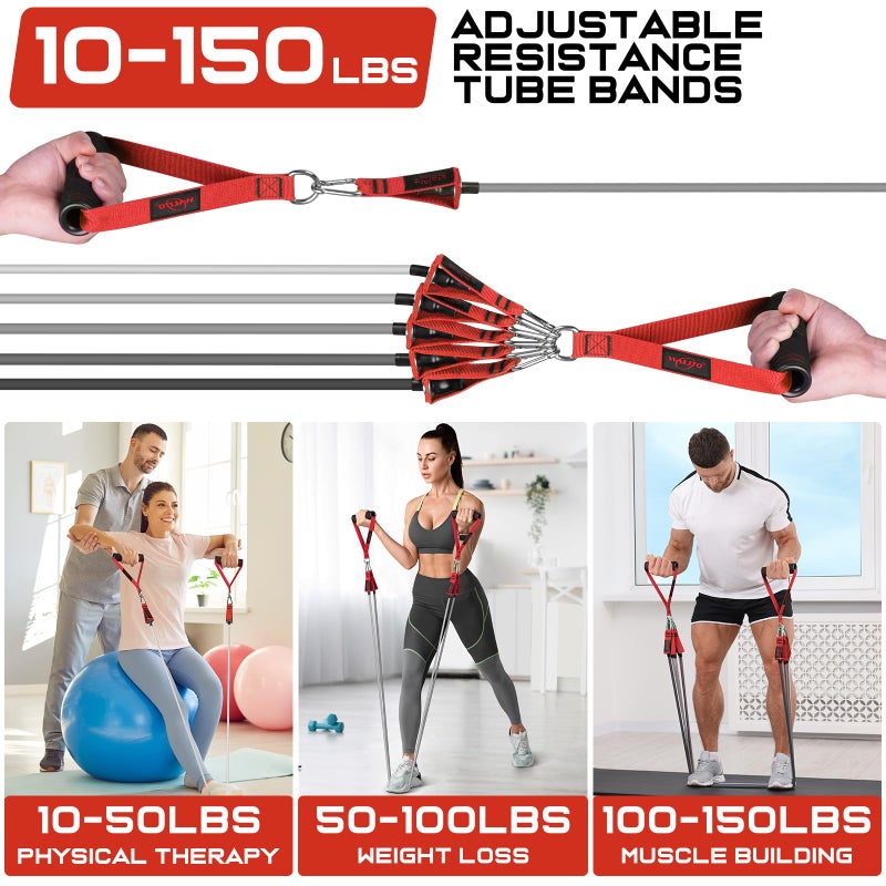 WALITO Resistance Bands Set - Exercise Bands with Handles, Door Anchor, Legs Ankle Straps, for Heavy Resistance Training, Physical Therapy, Muscle Training, Yoga, Home Workouts, Gym (Red 150Lbs) - Image 5